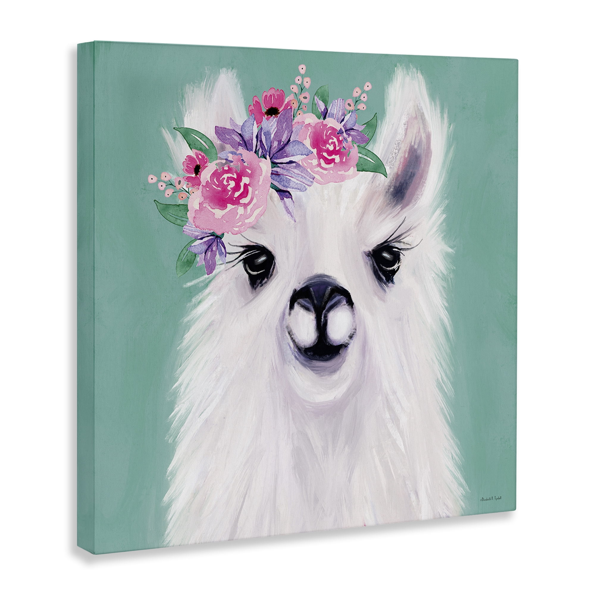 Stupell Industries Fluffy Floral Alpaca Animals & Insects Painting Gallery Wrapped Canvas Art Print Wall Art, 17 x 17
