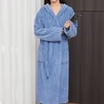 thumbnail image 5 of Bxsruta Womens Plush Hooded Robe Soft Fleece Bathrobe Long Loungewear with Pockets and Belt, 5 of 8