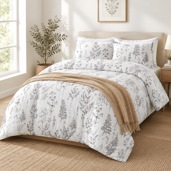 Flcomforter Set Cute Bedding Reversible 3white