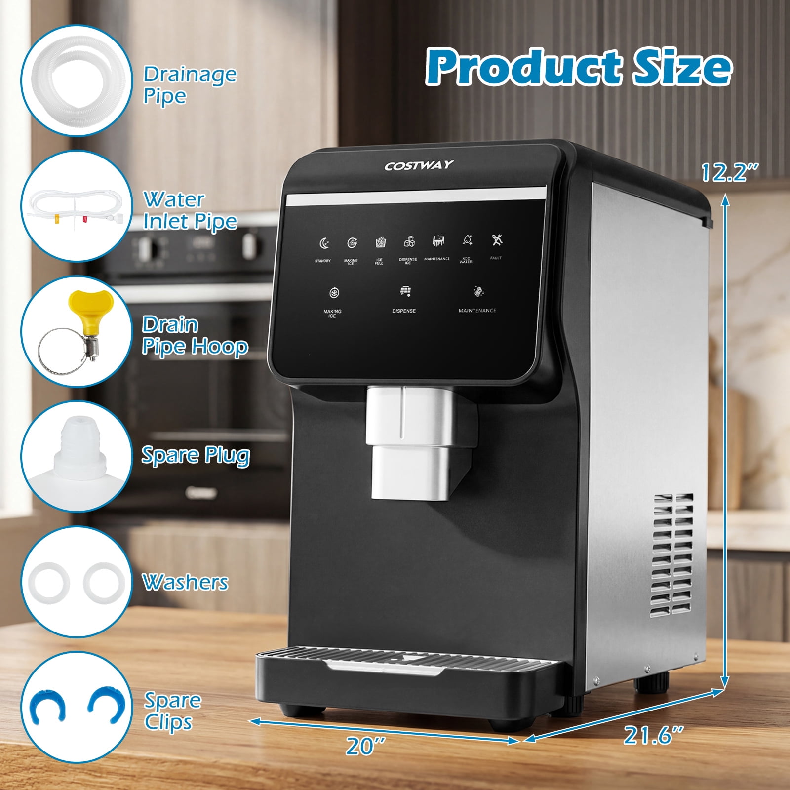 Costway Countertop Ice Machine with Self Dispensing, 80 LBS Per Day, 7.5 LBS Ice Storage