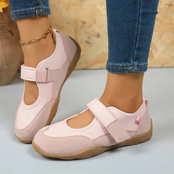 Comfortable Walking Shoes, Mary Jane Sneakers Flats Dressy Shoes for Women, Ballet Sneakers Wide Toe Box With Non Slip Retro Tennis Lightweight Maryjane Sneakers, Pink 5.5
