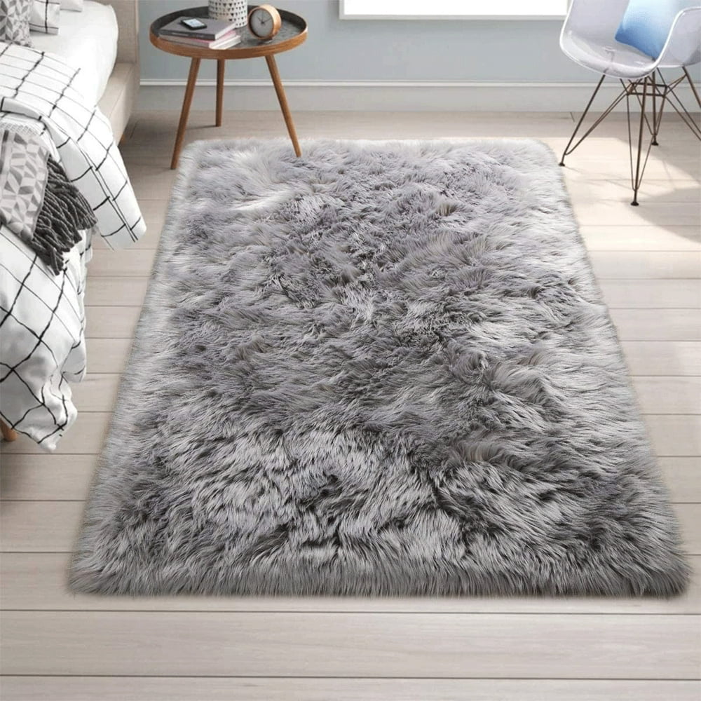Soft Fluffy Faux Fur Area Rug for Bedroom Living Room, Extra Comfy and Fuzzy Rugs, Washable
