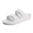 thumbnail image 2 of Outdoor indoor Comfort Slides Double Buckle Adjustable Flat Sandals (White, 37), 2 of 4