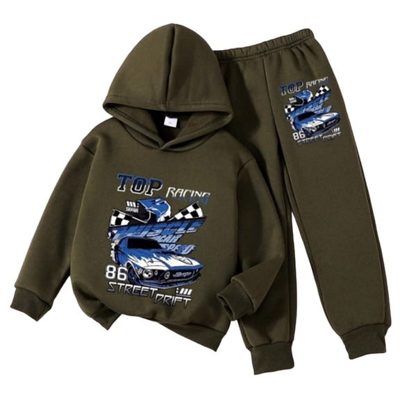 TOWED22 Boys 2 Piece Outfits Long Sleeve Graphic Hooded Sweatshirt Top Sweatpants Fall Winter Clothing Set,AG,5-6 Y