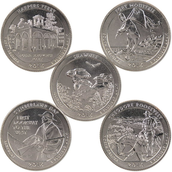 2016 S National Park Quarter 5 Coin Set Uncirculated Mint State Clad 25c