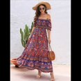 thumbnail image 4 of Vestido Informal, Fluido, con Estampado Floral Bohemio, Hombros Descubiertos, para Mujer (Verano 2025) Fondo Rojo XXL, 4 of 9