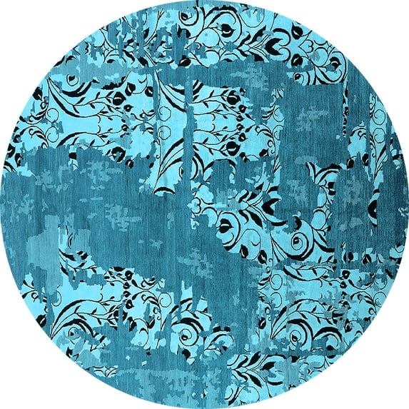 Ahgly Company Indoor Round Oriental Light Blue Industrial Area Rugs, 5' Round