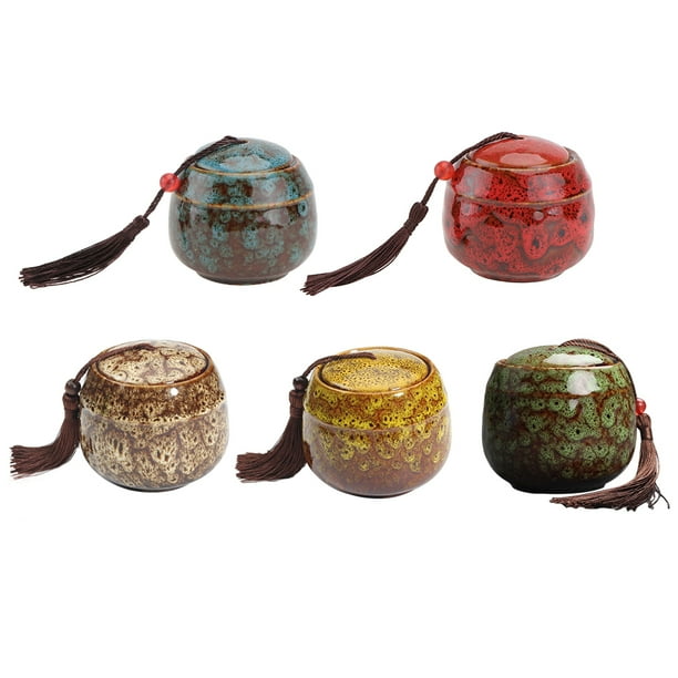 5 latas de cerámica para hojas de té, recipientes sellados para té, tarros de té sellados, soportes de almacenamiento