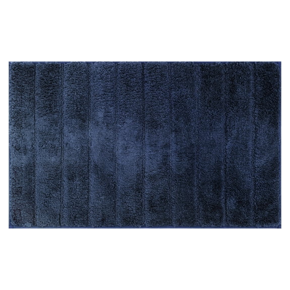 REGALWOVEN Soft Stripe Bathroom Rug with Rubber Backing Quick Dry Microfiber Blue 20" x 32"