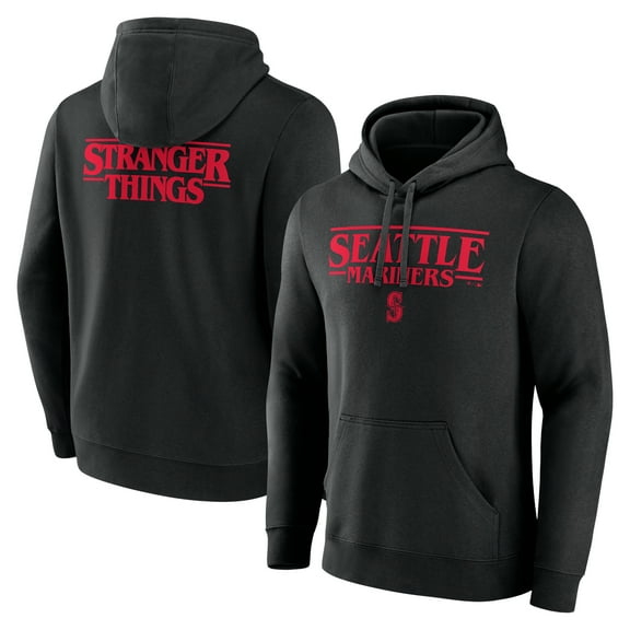 Men's Black Seattle Mariners Stranger Things Logo Lockup Pullover Hoodie