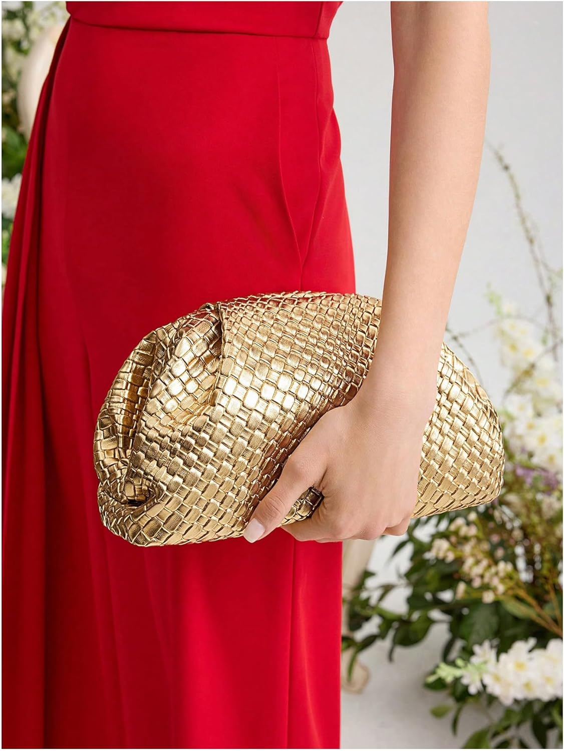 Women's Woven Evening Bag Dumpling Clutch Purse No Strap Handbags Elegant Faux PU Leather Clutch Bag | Woven, No Strap, Elegant, Faux PU Leather