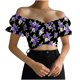 thumbnail image 1 of Blusa corta fruncida con hombros descubiertos y estampado de manga corta sin tirantes para mujer Pompotops  hkajfhjk473554, 1 of 6