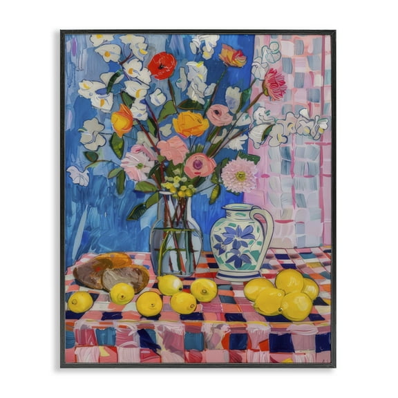 Stupell Industries Florals & Lemons Whimsy Food & Beverage Painting Black Framed Art Print Wall Art, 11 x 14