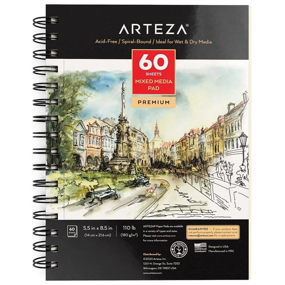 Arteza 5.5" x 8.5" Mixed Media Pad, 60 Sheets