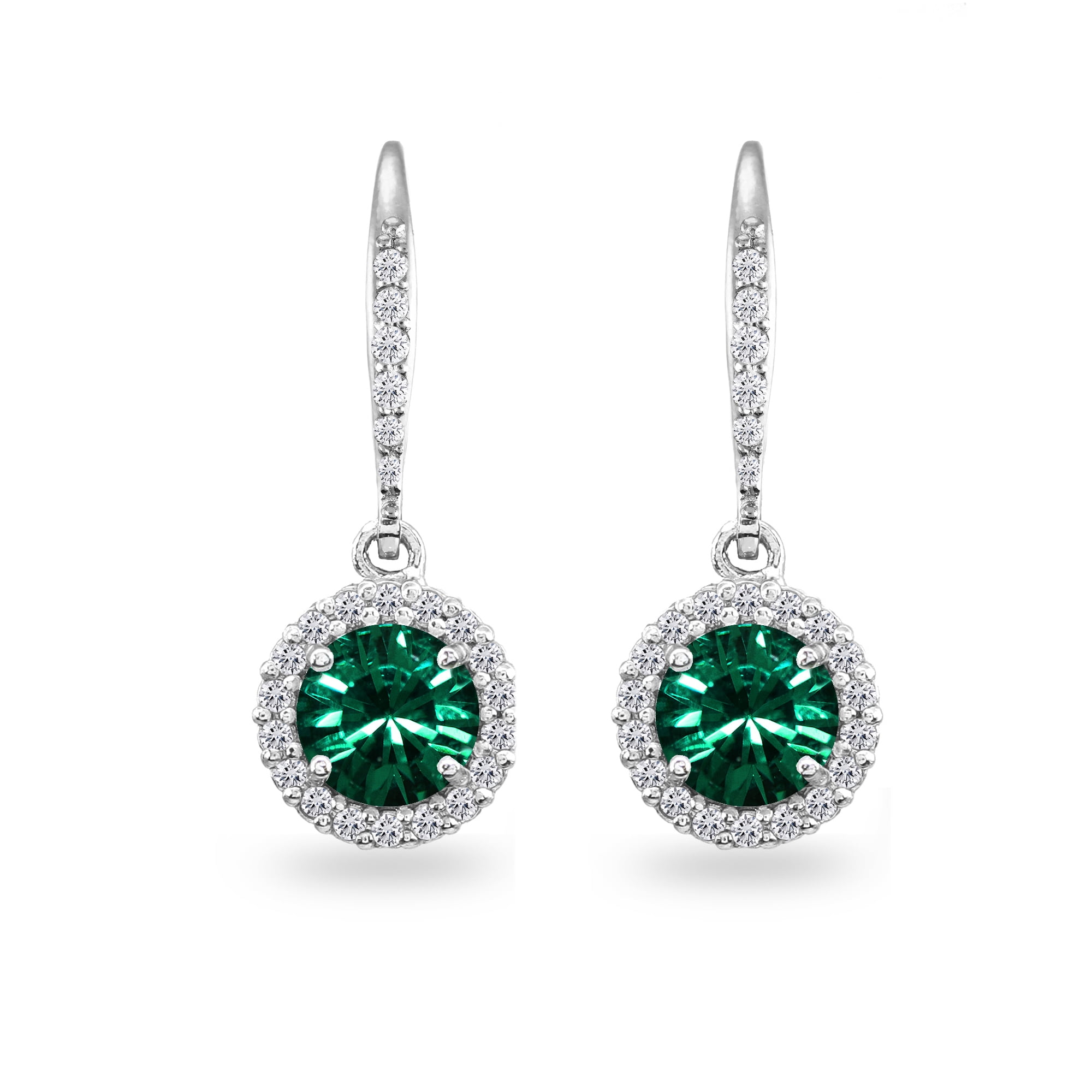 Green Halo Dangle Earrings Made w/ Swarovski Crystals in 925 Silver