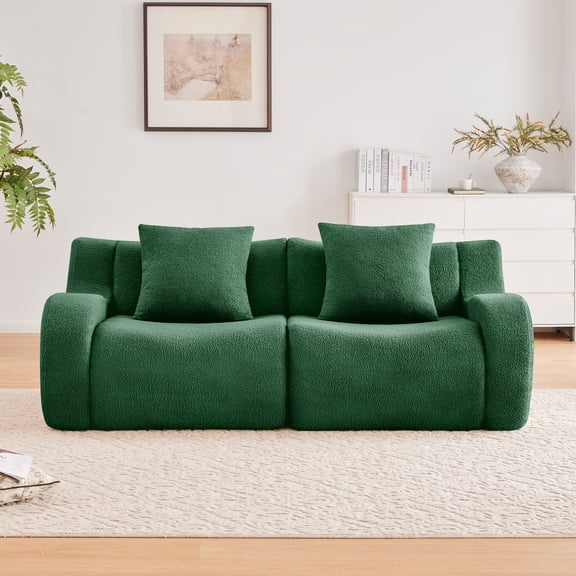 Leumius 82.7" Boneless Sofa,Cloud Modular Sectional Sofa with Deep Seat,Comfy Fluffy Teddy Fabric Couch for Living Room,Apartment, Bedroom,No Assembly Required,Green