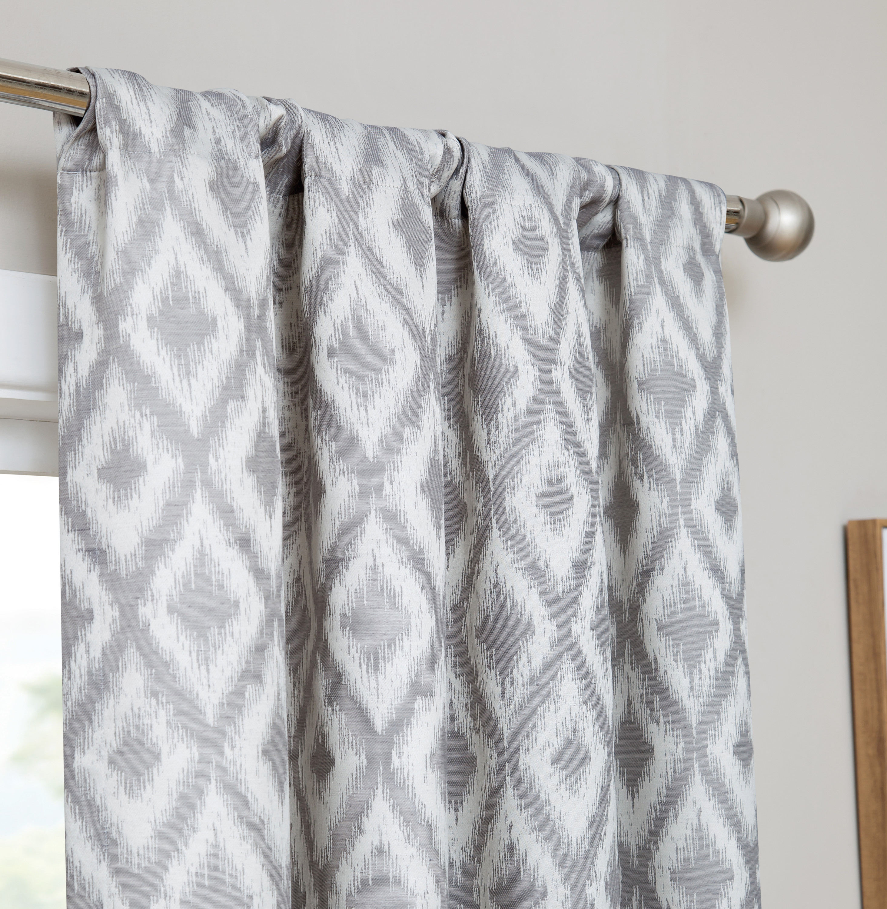 Inspired Surrounding Single Window Panel with Rod Pocket, Grey Jacquard