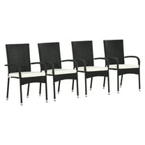 Stackable Patio Dining Chairs Set of 4, PE Rattan Wicker Outdoor Chairs with Cushions, Cream White, Armrests, Backrest for Garden, Deck, Porch