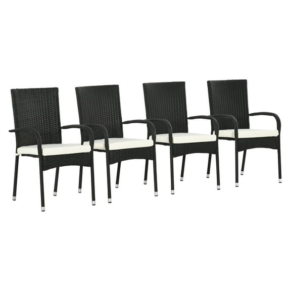 Stackable Patio Dining Chairs Set of 4, PE Rattan Wicker Outdoor Chairs with Cushions, Cream White, Armrests, Backrest for Garden, Deck, Porch