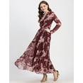 thumbnail image 2 of Moomaya Printed Flared Maxi Dress For Women, V-Neck Long Sleeve, Chiffon Maxi Dress, 2 of 9