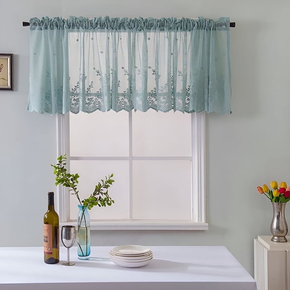 AUQ Lace Kitchen Curtain Valance,Curtain Valances for Windows Valance and Swag for Kitchen Bathroom Living Room Window Decor,Rod Pocket Short Curtain,51’’X16’’