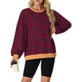 thumbnail image 4 of Cueply Sweatshirt for Women Oversized Striped Long Sleeve Crew Neck Casual Loose Pullover Sweaters Tops, 4 of 7