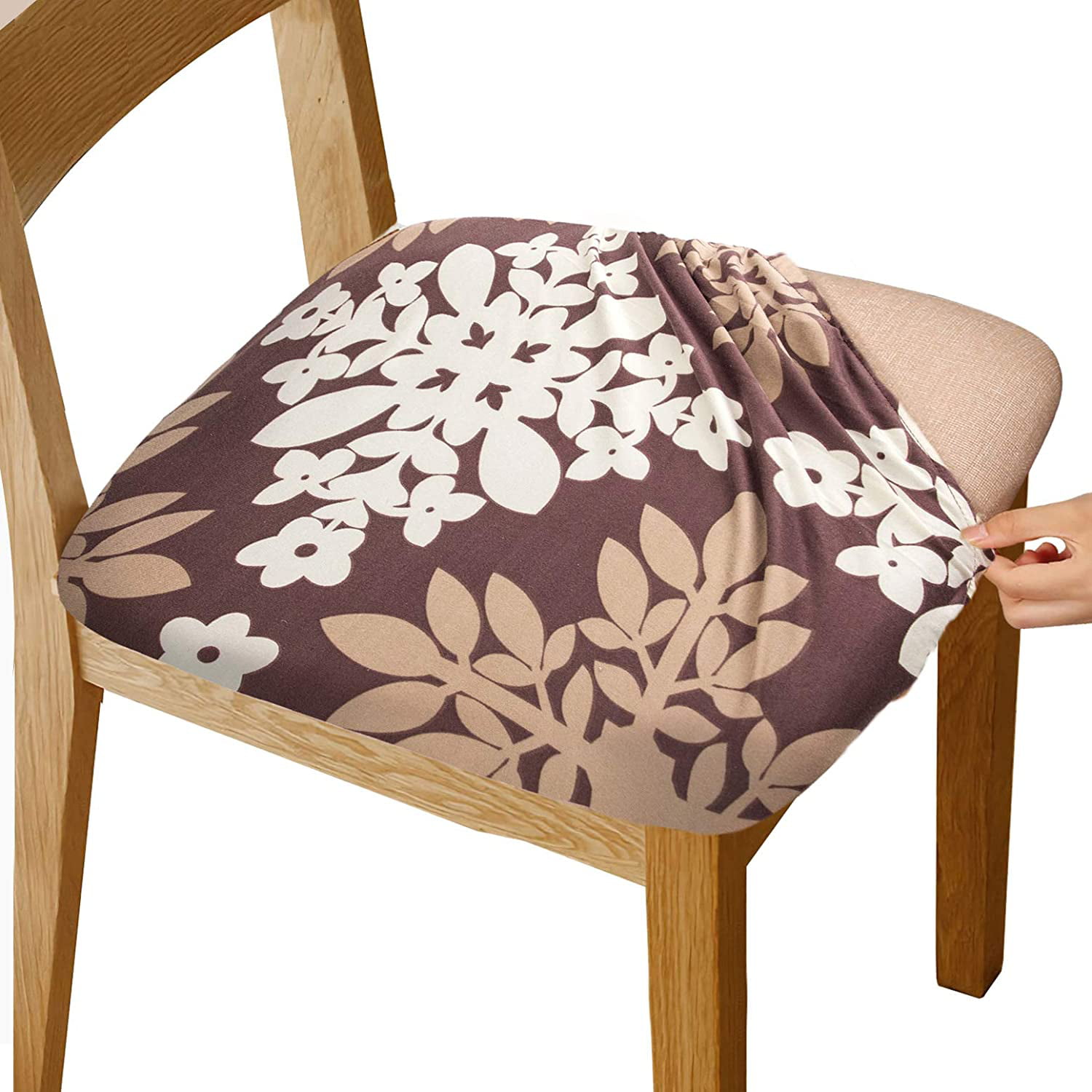 Kitchen Stretch Printed Dining Room Chair Seat Covers Removable Washable Spandex Anti-Dust Upholstered Chair Seat Cushion Slipcovers for Dining Room Office 