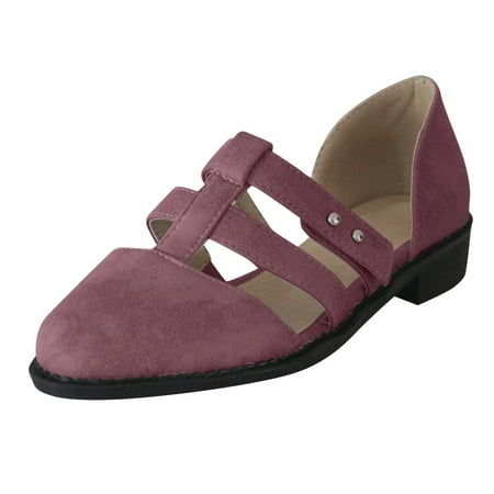 Women s Sandals Closed Pointed Toe Chunky Low Heel Pumps Casual Summer Breathable Hollow Strap Loafers Walking Shoes