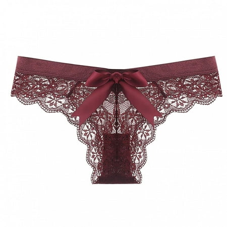 

LoyisViDion Women S Underwear Lace Bow Bikini Panties Pearl Silky Comfy Lace Brife Wine 4(S)