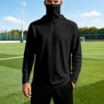 thumbnail image 2 of RUTAYY Men's Hoodie Long Sleeve Integrated Neck Gaiter Solid Color Pullover Sweatshirt Black, 2 of 5