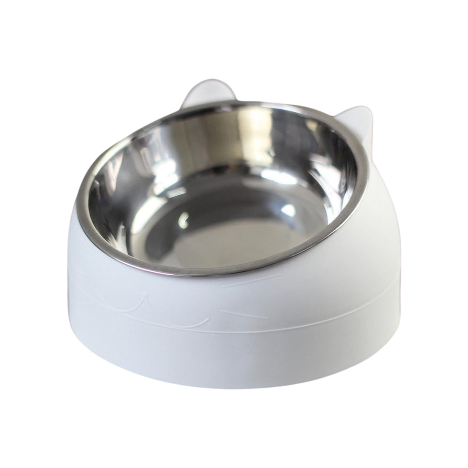 2x Metal Raised Cat Dog Bowls Container Feeding Dish Tilted Elevated Non Slip Neck Protective Bowl Indoor Cats Pet Feeder Pets Supplies Blue white