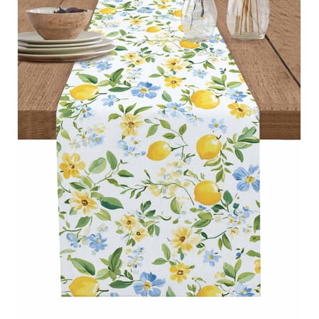 Ldtrchee Summer Lemon Table Runner 72 Inches Spring Floral Yellow Fruits Botanical Bed Runner Dresser Scarves Tabletop for Indoor Outdoor Parties/Ceremony/Banquet 16 x 72