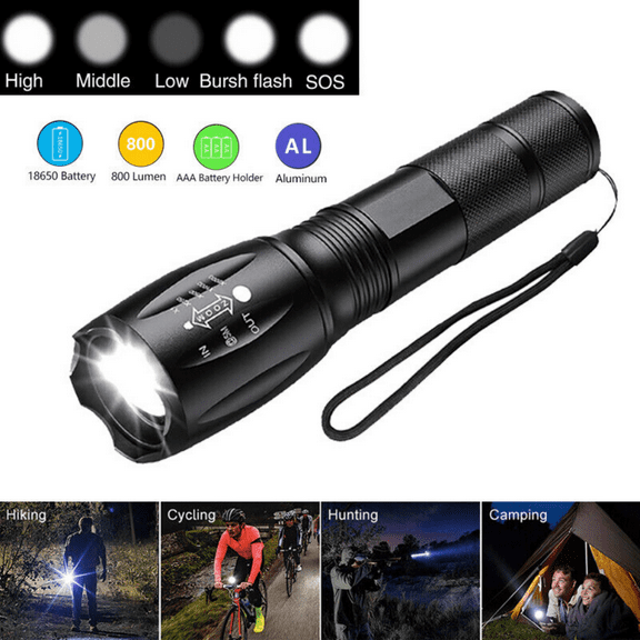 Portable LED Flashlight, DFITO Rechargeable USB 5 Lighting Modes Torch Light Waterproof Impact-Resistant Bright Handheld Flashlights