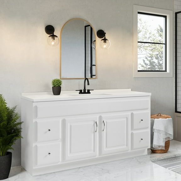 Design House Concord Vanity in White with Solid White Cultured Marble Top, Fully Assembled, 61-Inch
