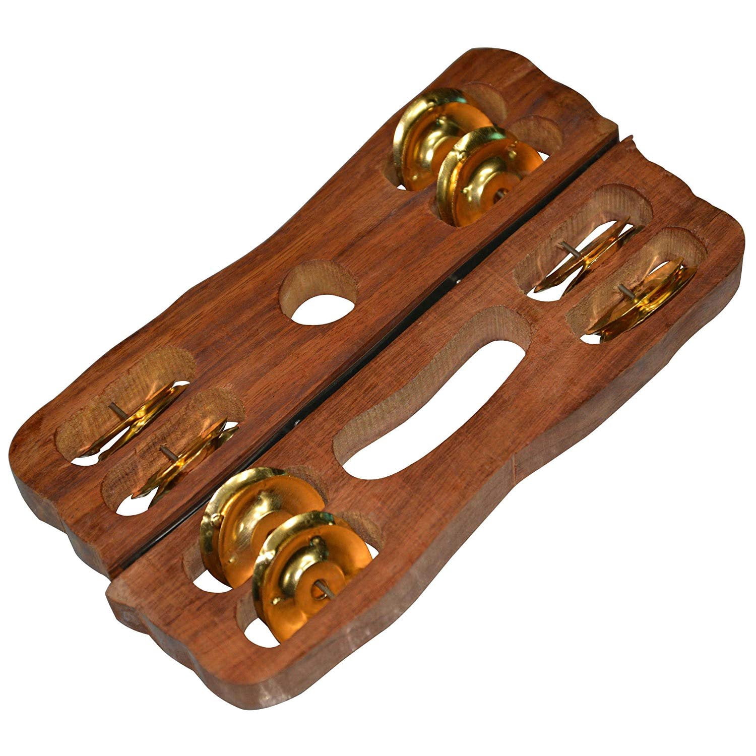 Naad Indian Musical Instrument - Shisham wood Khartal Brass jingles Fibre Dafli/Tambourine 2023 - Natural