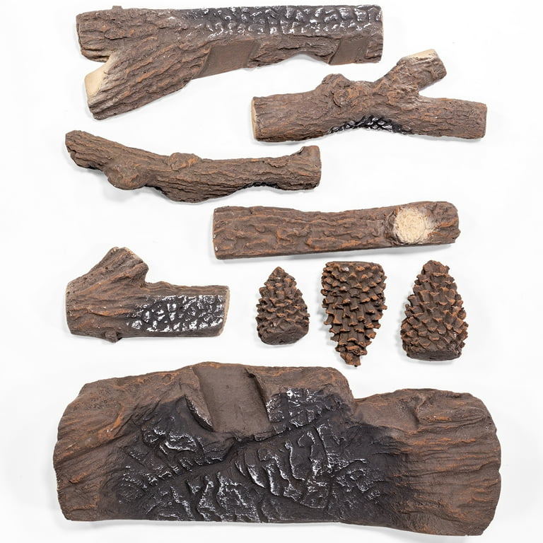 Barton 9PC Set Realistic Pine Woods Ceramic Wood Fireplace Log Gas Logs Set  Indoor / Outdoor - Walmart.com
