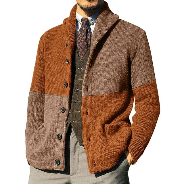 Wyzesi Cardigan Fall Fashion Mens Fashion Color Blocking Button Cardigan Sweater Mens Cardigan Sweaters