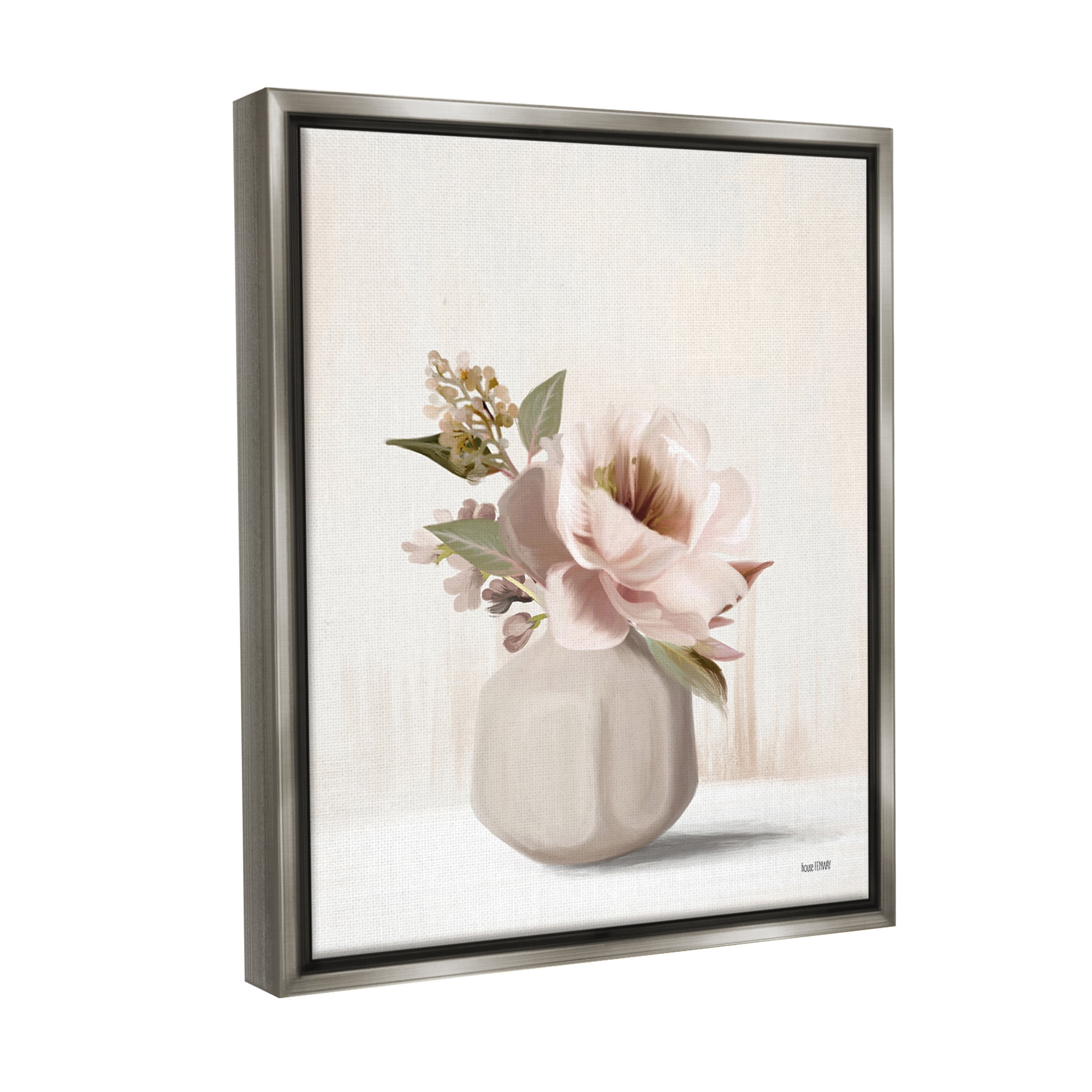 Stupell Industries Chic Bouquet in Vase Botanical & Floral Painting Gray Floater Framed Canvas Art Print Wall Art, 17 x 21