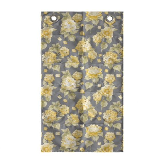 Flower Hanging Pocket Organizer, Hydrangea Chrysanthemum Hortensia Pattern Countryside Old Style Illustration, Printed Polyester Storage Bag with Pockets, 21" x 31", Yellow Grey Green