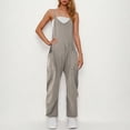 thumbnail image 2 of Lenpel Jumpsuits for Women Sleeveless Spaghetti Strap V Neck Straight Leg Rompers Casual Loose Overalls with Pockets, 2 of 7