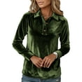 thumbnail image 4 of Womens Long Sleeve Shirts Velvet Button Down Stand Collar Polo Shirt Casual Velour Outfits Relaxed Fit Pullover Tops Office Daily Wear Fall Winter Outfits Fall Spring Daily Loungewear, 4 of 8