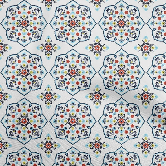 oneOone Cotton Poplin White Fabric Asian Ornament Floral Tile Sewing Material Print Fabric By The Yard 42 Inch Wide