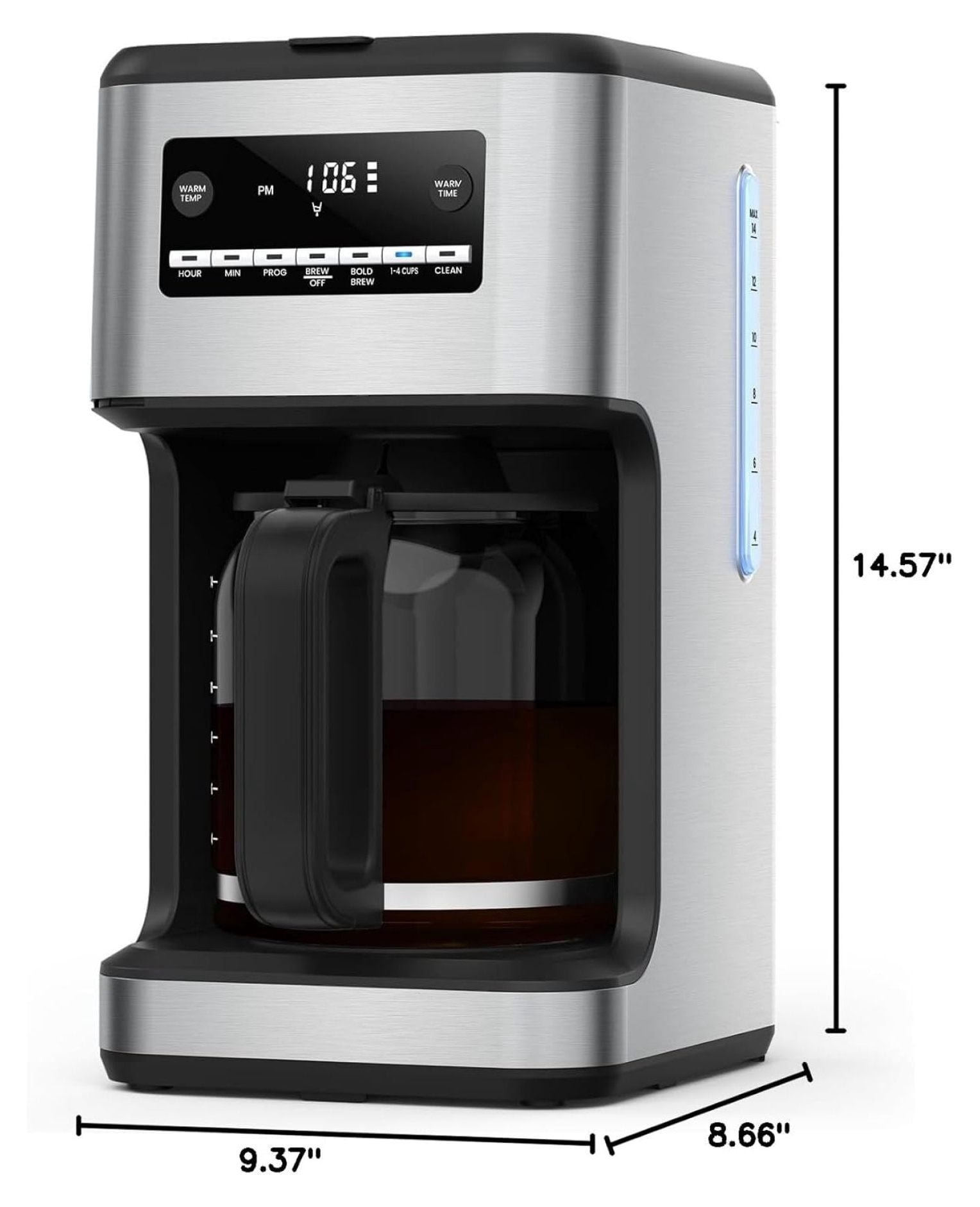 14-Cup Coffee Maker, 24-Hour Programmable Coffee Brewer, Keep Warm, Drip Free, Washable Filter, Stainless Steel, Silver