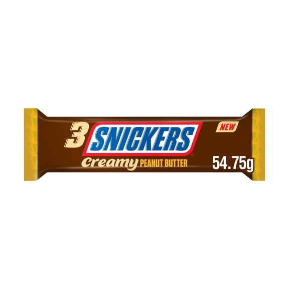 Snickers Creamy Peanut Butter & Milk Chocolate Trio Bar 54.75g, Imported from Britain