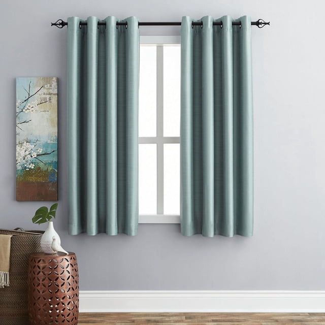 Hometrends Faux Silk 63" Grommet Room Darkening Window Curtain Panel, Slate