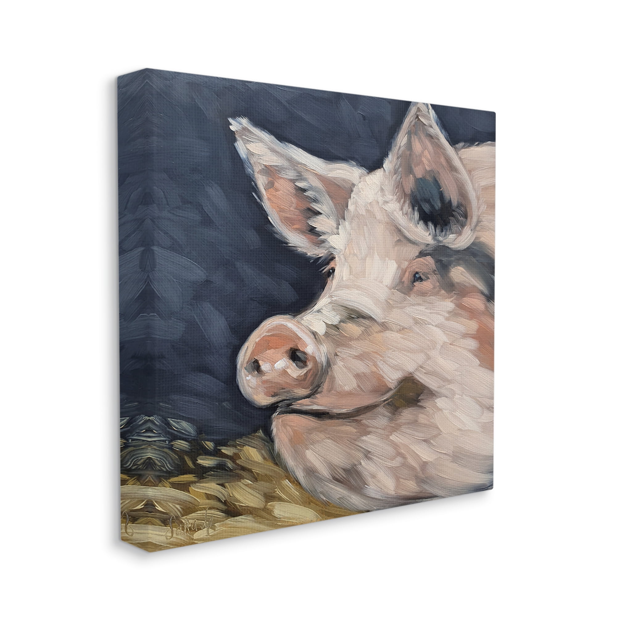 Stupell Smiling Pig Farmhouse Animal Animals & Insects Painting Gallery Wrapped Canvas Print Wall Art