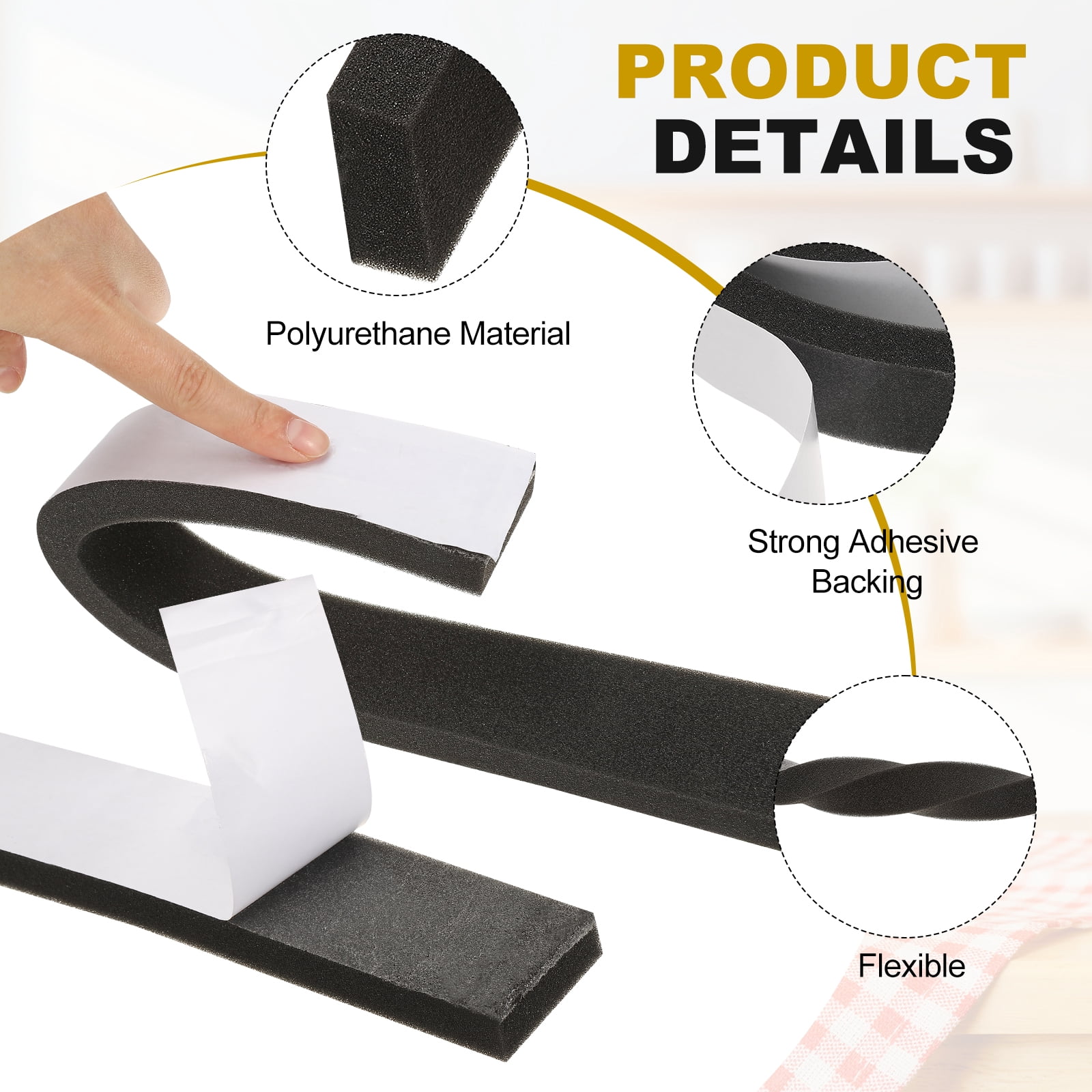 Weather Stripping Door Seal, 2 Rolls 2" x 5/16" Adhesive Foam Tape Seal Soundproof Insulation Strips for Door Frame Window Gaps (13 Feet Total, 6.5 Feet/Roll)