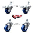 thumbnail image 2 of 3 Inch SS Solid Polyurethane ½ Inch Threaded Stem Caster Set 2 Total Lock Brake, 2 of 2