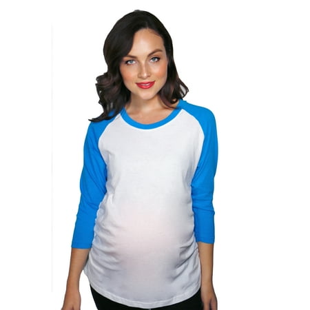 

Maternity Raglan Shirt Comfortable 3/4 Long Sleeve Ruched Pregnancy Baseball Top (Royal) - XXL
