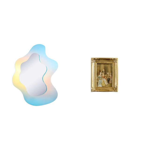 espejo acrílico ondulado,Espejo acrílico ondulado con estética irregular de arcoíris,Espejo de tocador para escritorio de maquillaje. Adhesivo de pared.,Marco de fotos,Soporte de resina
